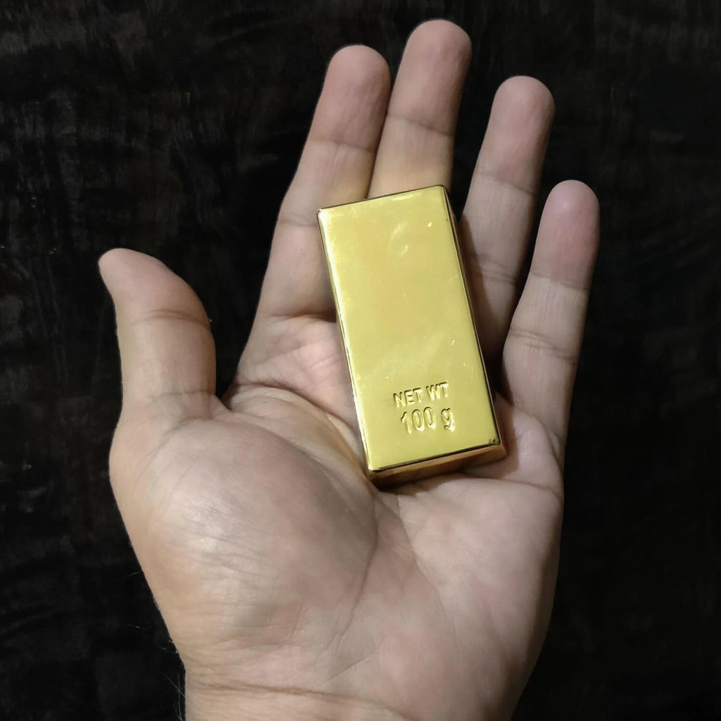 Premium 24K Gold Finish Metal Mini Fake Biscuit Bar Paperweight Elegant Desk Accessory for Home, Office & Corporate Gifting