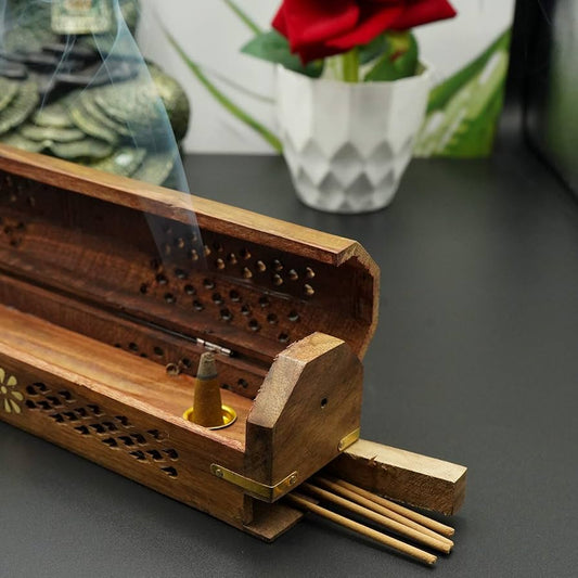 Brown Wooden Agarbathi box big -12 Inches