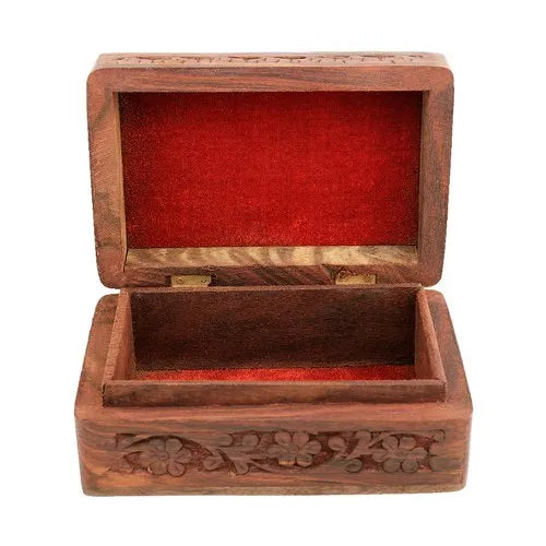 Brown Wooden Carved Jewellery Box - Medium - 7*5 Inches