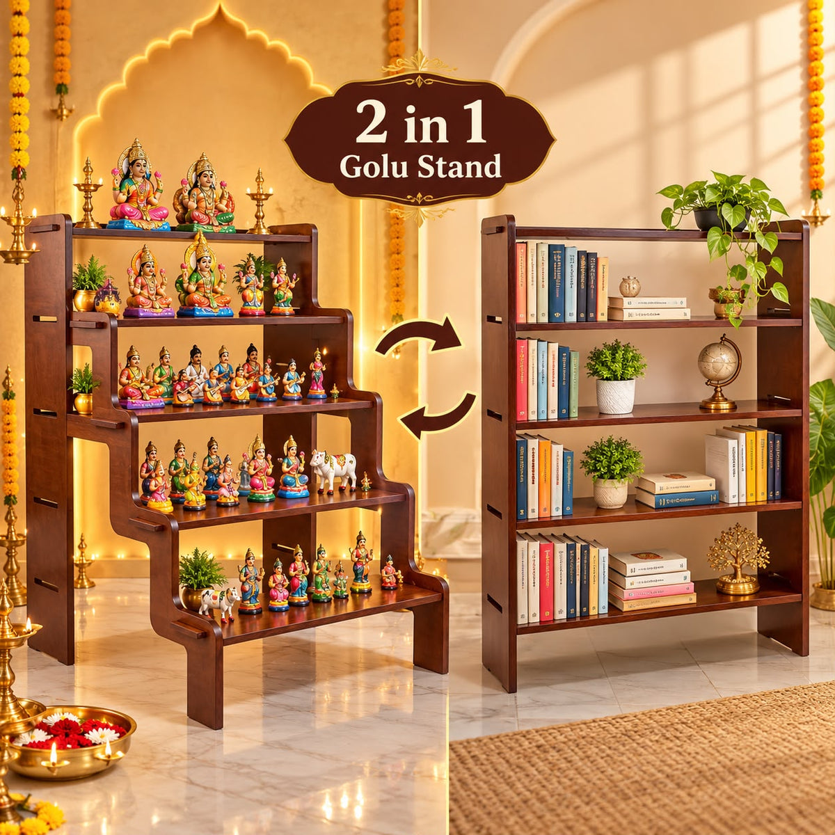 8072085685 pls whatsapp and confirm before placing order 2-in-1 Convertible Golu Stand -Golu Padi - Rose Wood Shade
