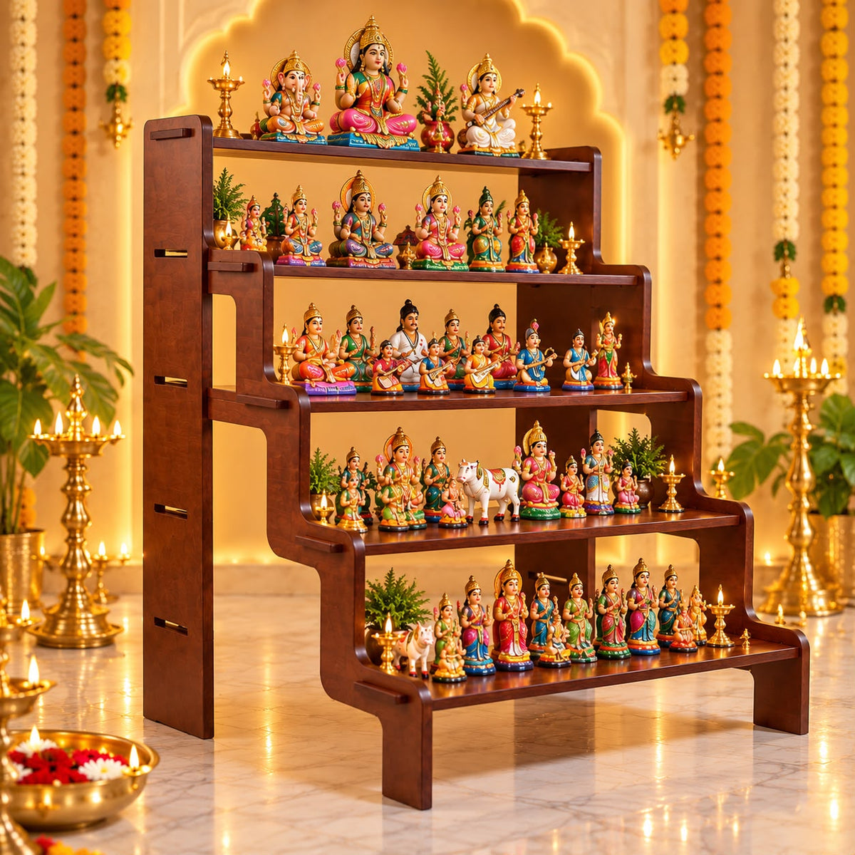 8072085685 pls whatsapp and confirm before placing order 2-in-1 Convertible Golu Stand -Golu Padi - Rose Wood Shade