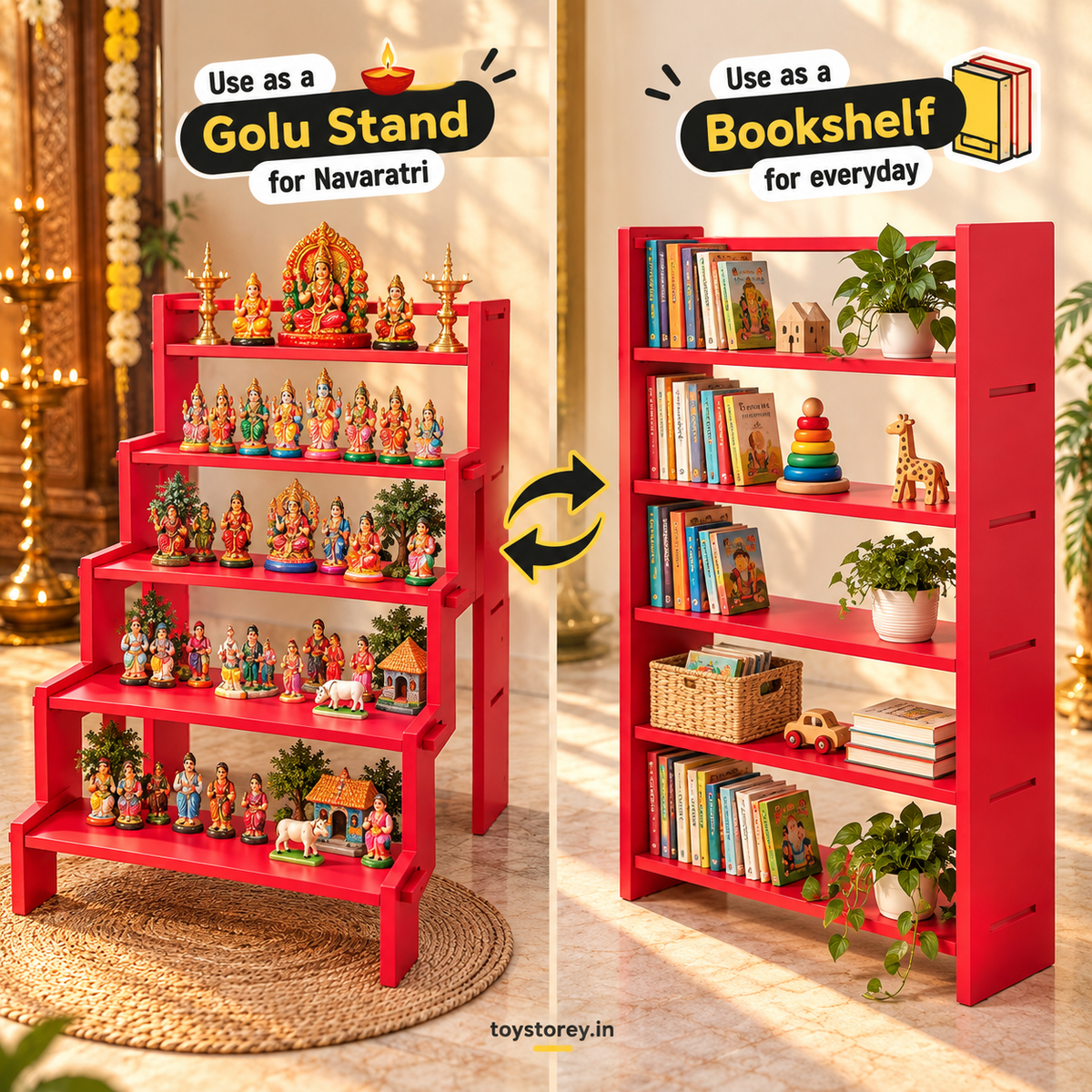 8072085685 pls whatsapp and confirm before placing order 2-in-1 Convertible Golu Stand -Golu Padi -Red