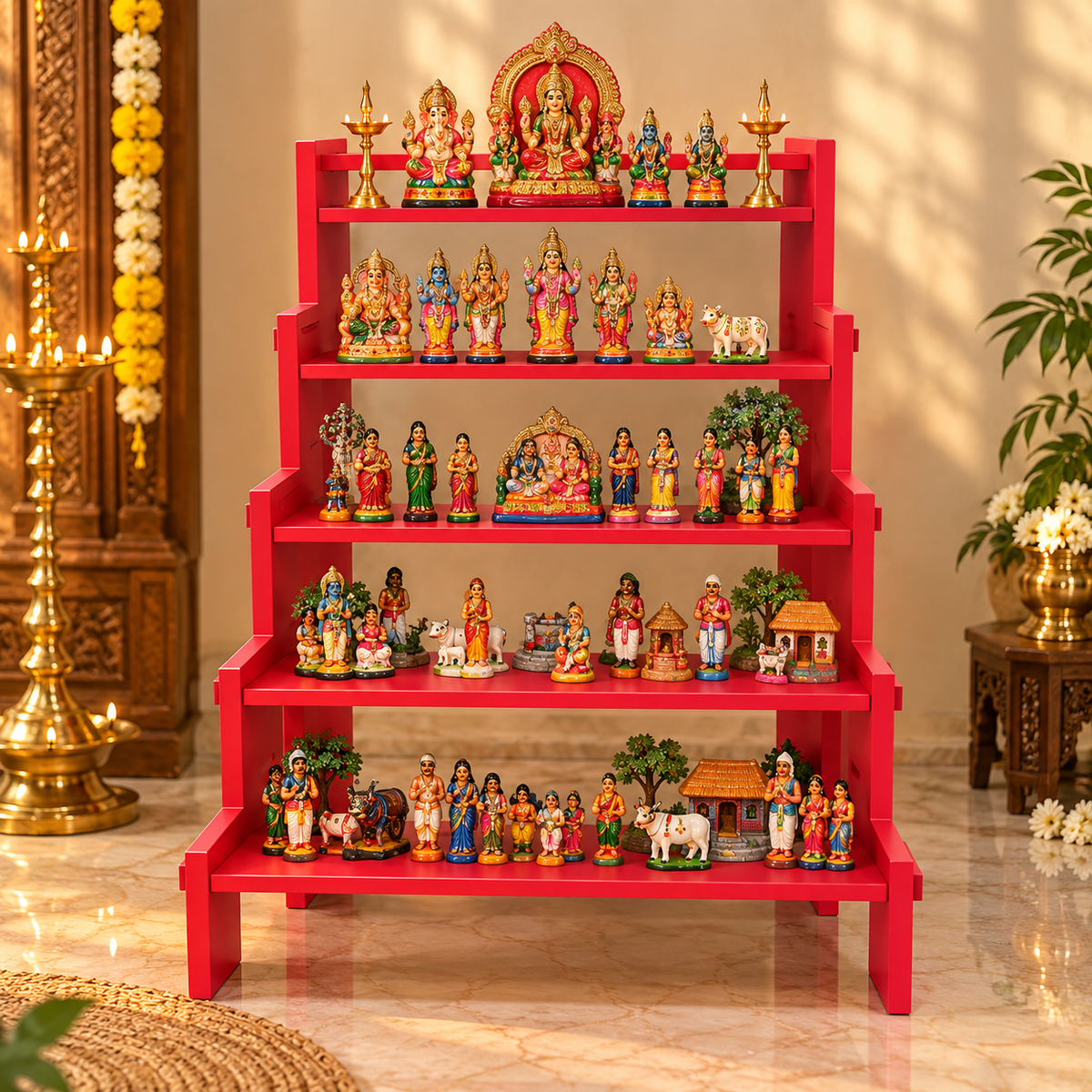 8072085685 pls whatsapp and confirm before placing order 2-in-1 Convertible Golu Stand -Golu Padi -Red