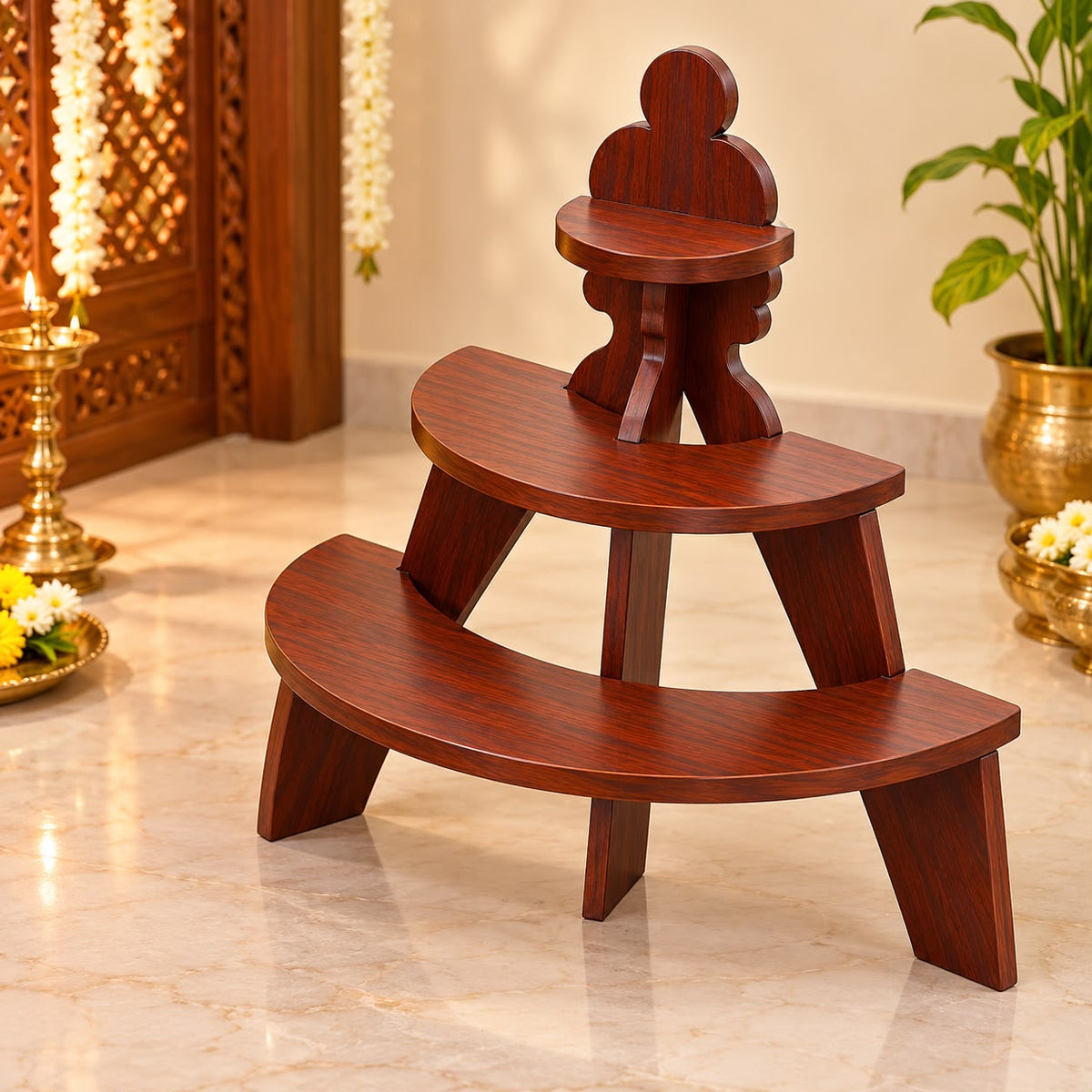 3 Tier Multi-Utility Wooden Golu Stand – 2 Feet