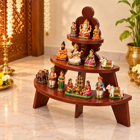 3 Tier Multi-Utility Wooden Golu Stand – 2 Feet