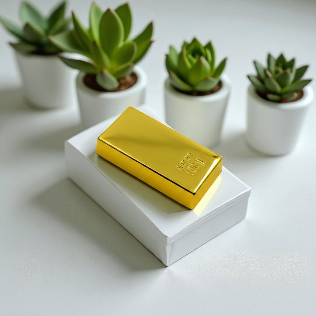 Premium 24K Gold Finish Metal Mini Fake Biscuit Bar Paperweight Elegant Desk Accessory for Home, Office & Corporate Gifting