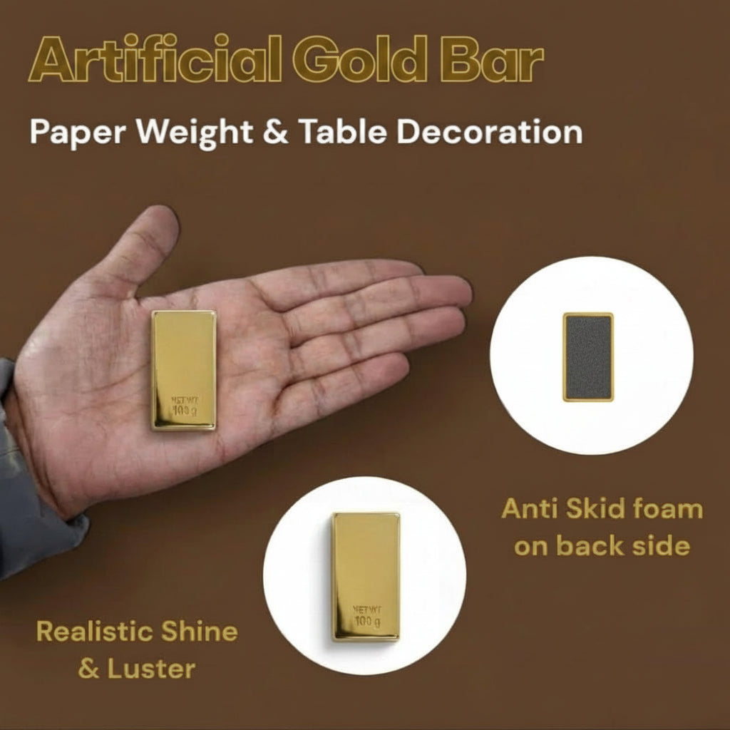 Premium 24K Gold Finish Metal Mini Fake Biscuit Bar Paperweight Elegant Desk Accessory for Home, Office & Corporate Gifting