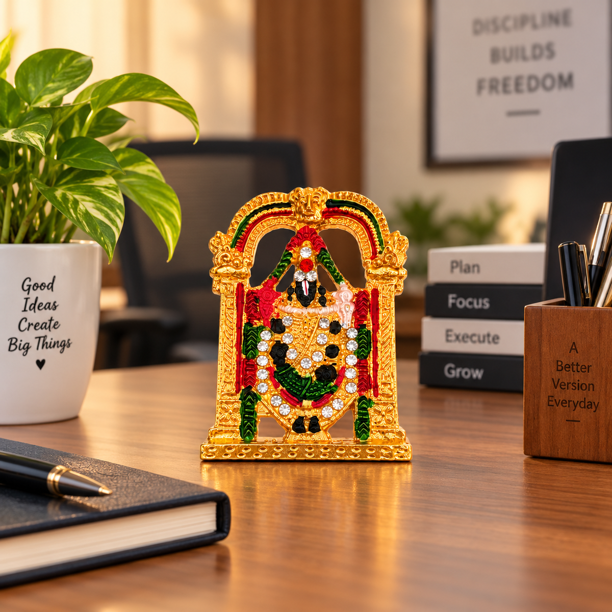 Lord Perumal Idol Golden Multicolour with Sangu and Chakram