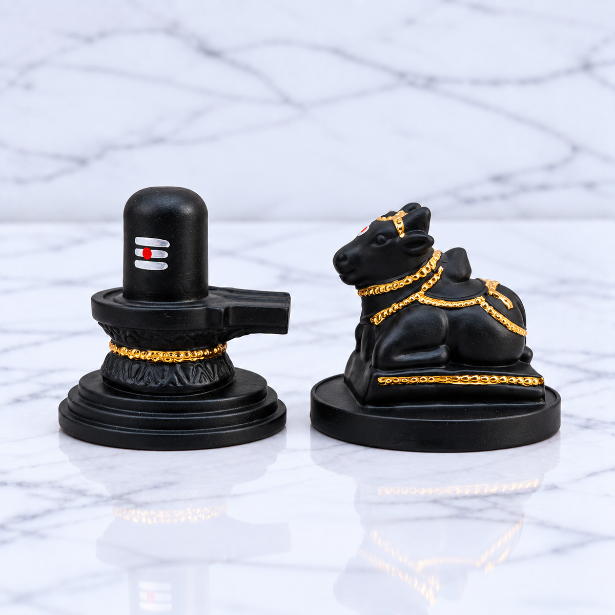 Shivling with Nandi Set Statue for Home puja Small (Matte Black)