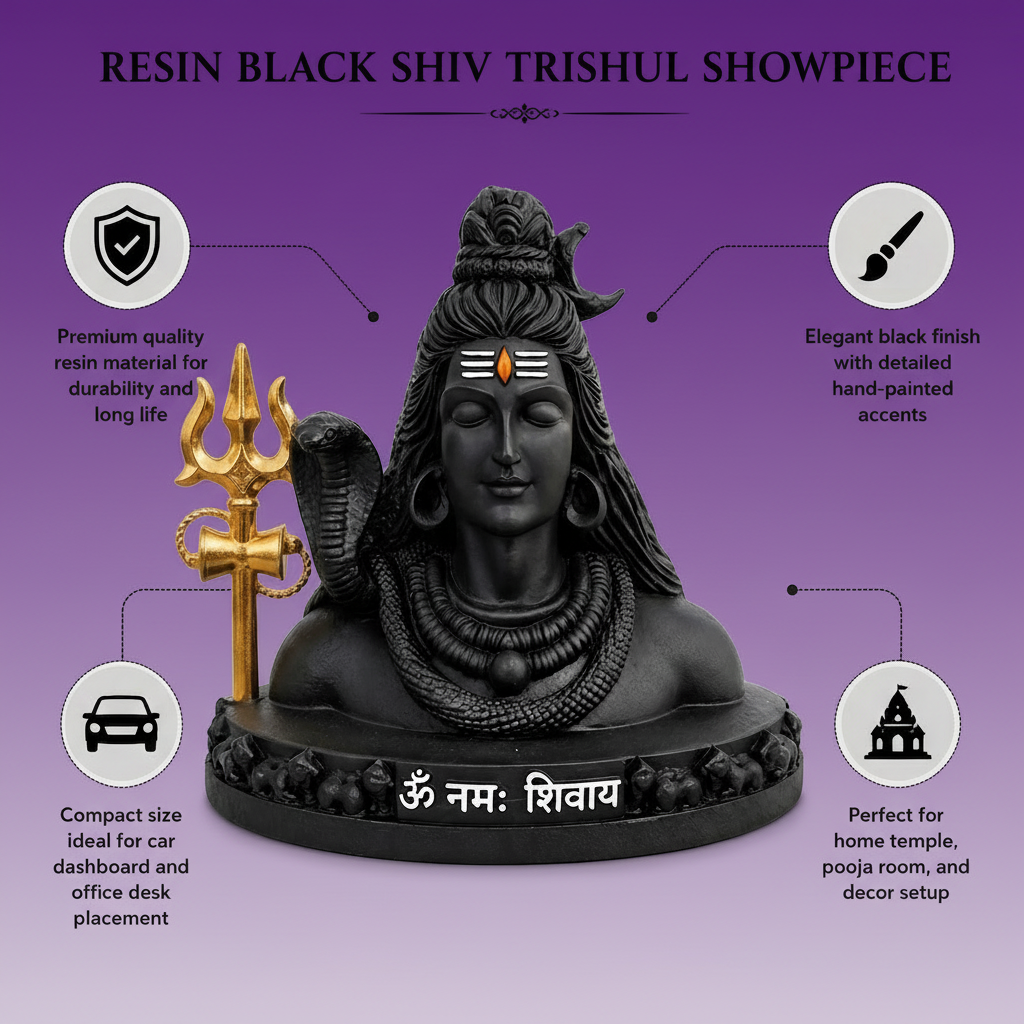 Lord Shiva Idol with Trishul & Damaru, Nandi base, Black
