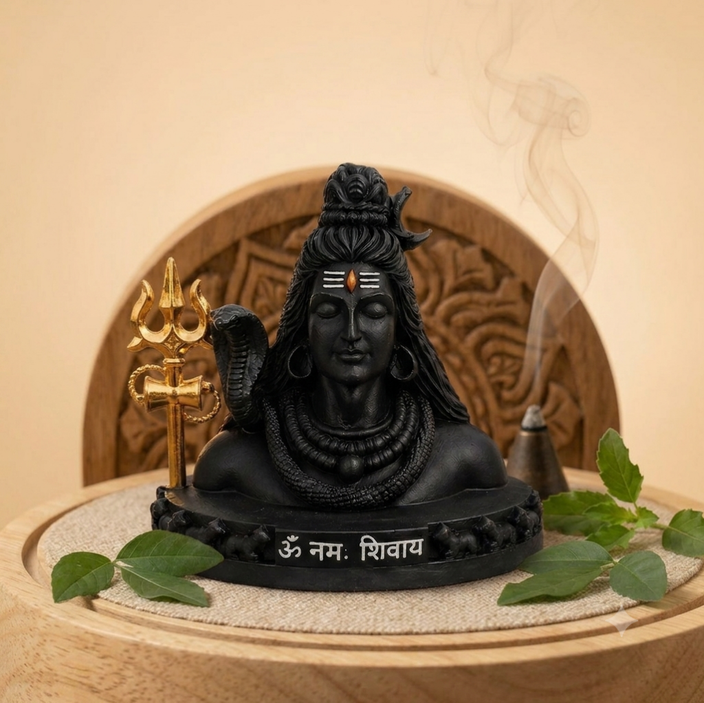 Lord Shiva Idol with Trishul & Damaru, Nandi base, Black