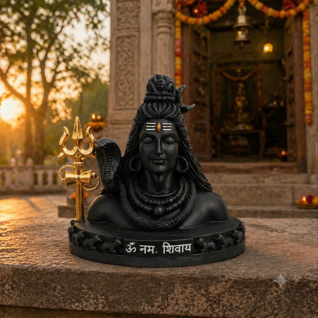Lord Shiva Idol with Trishul & Damaru, Nandi base, Black