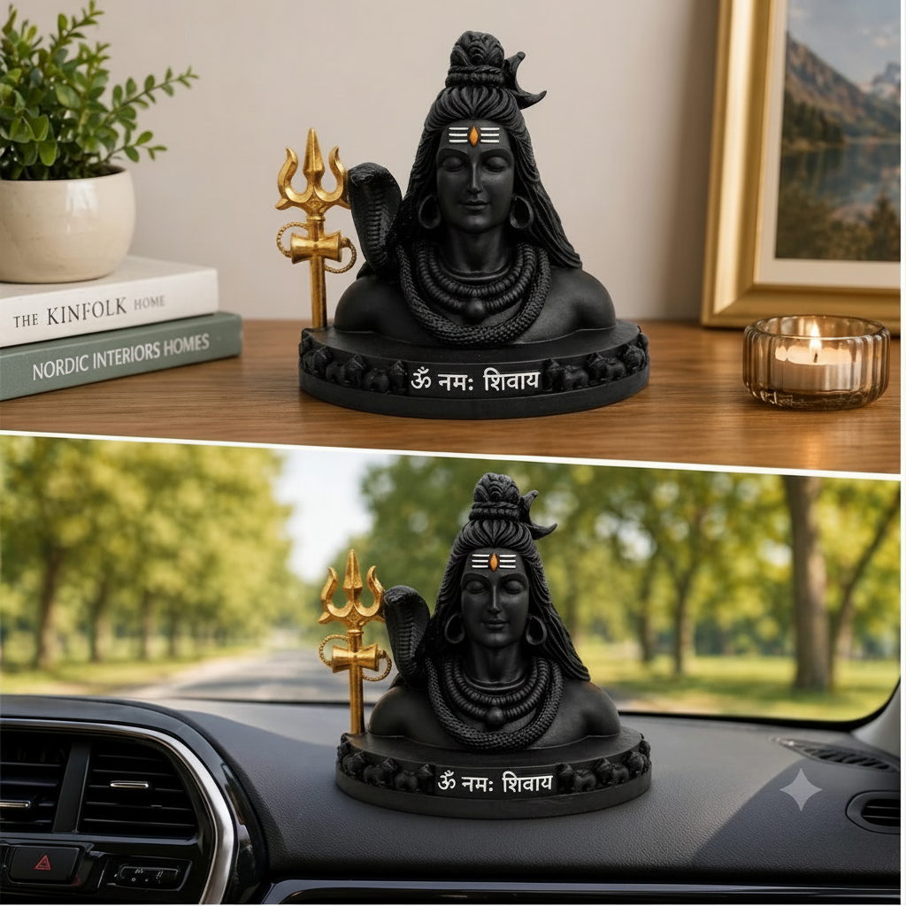 Lord Shiva Idol with Trishul & Damaru, Nandi base, Black