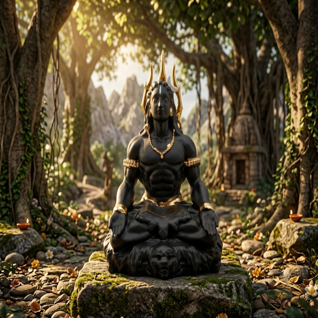 Shiv Murti for Home Temple Lord Shiva Idol (Mahadev) Black & Gold Finish