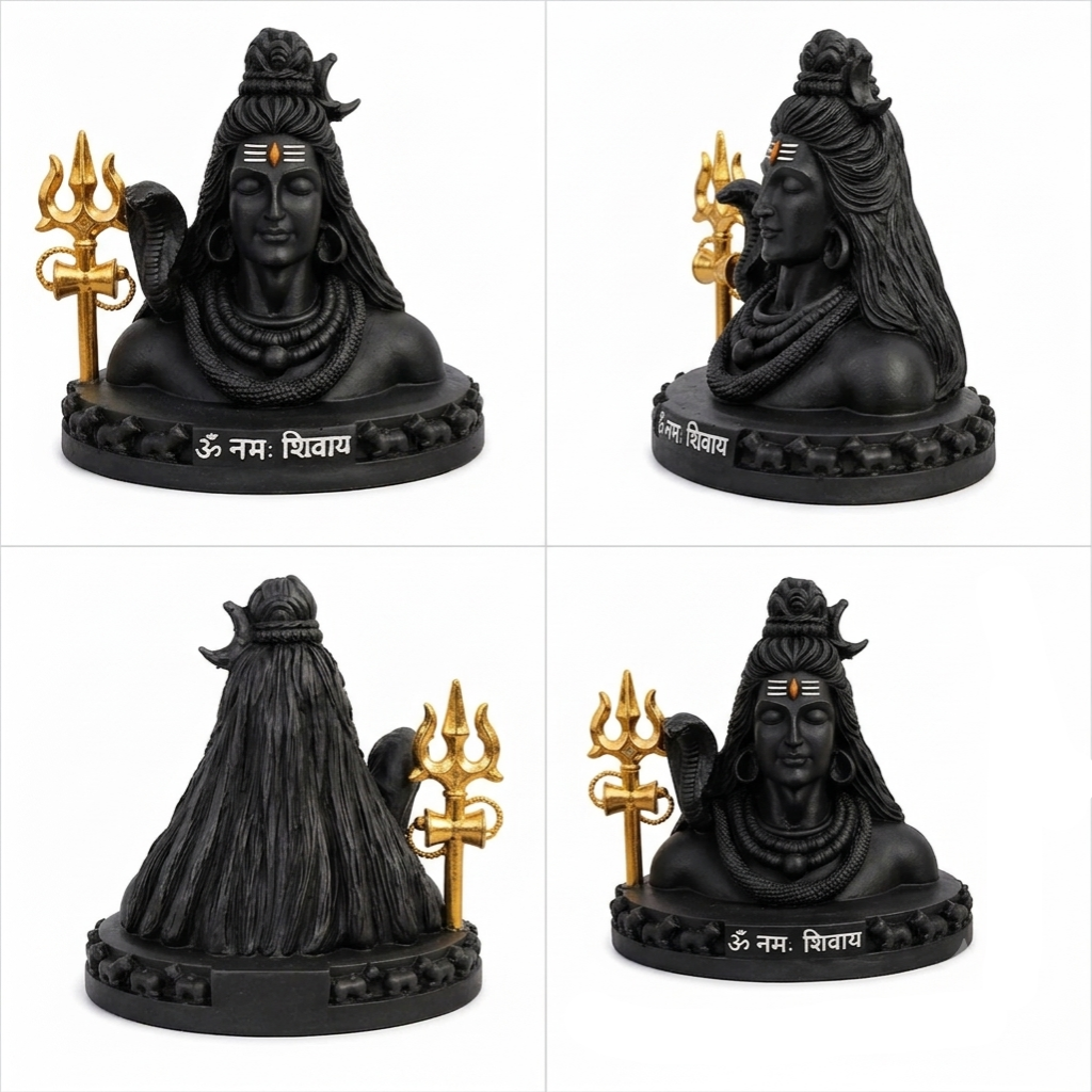 Lord Shiva Idol with Trishul & Damaru, Nandi base, Black