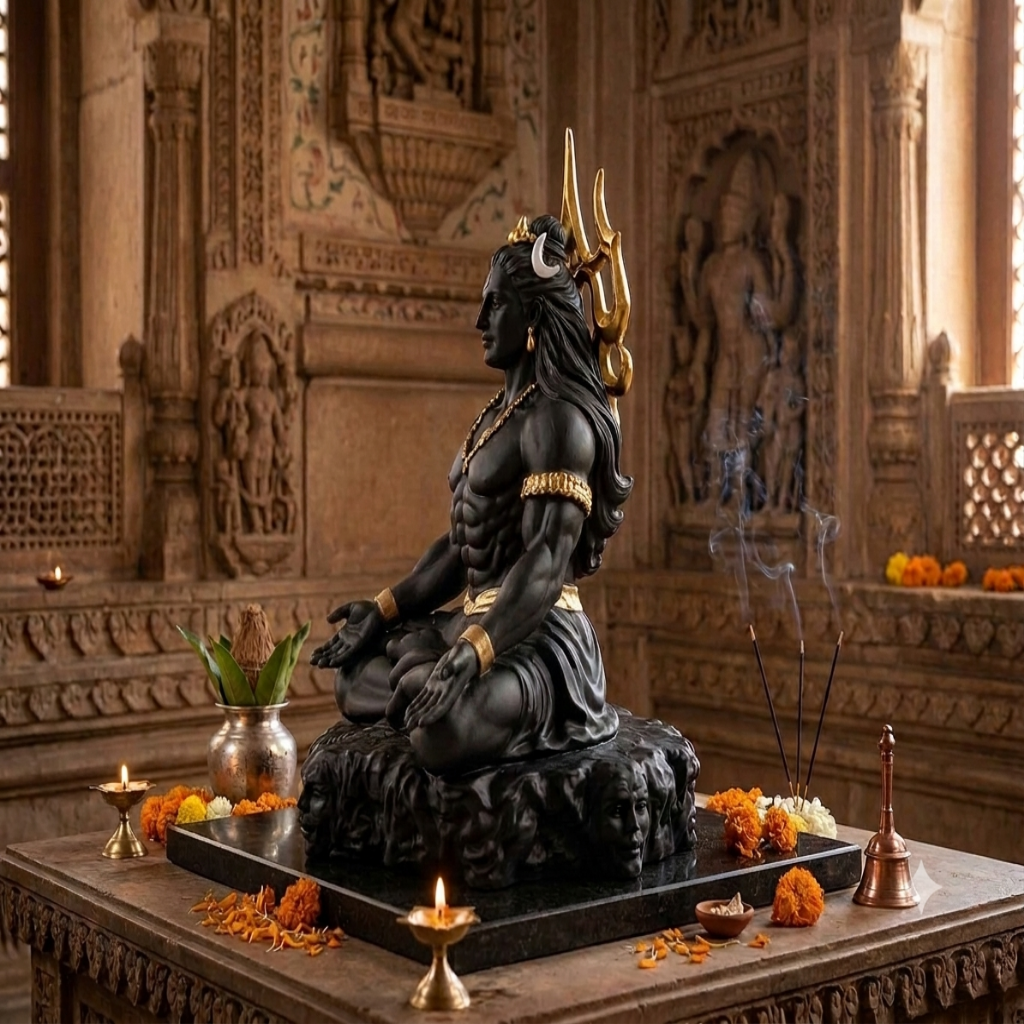Shiv Murti for Home Temple Lord Shiva Idol (Mahadev) Black & Gold Finish