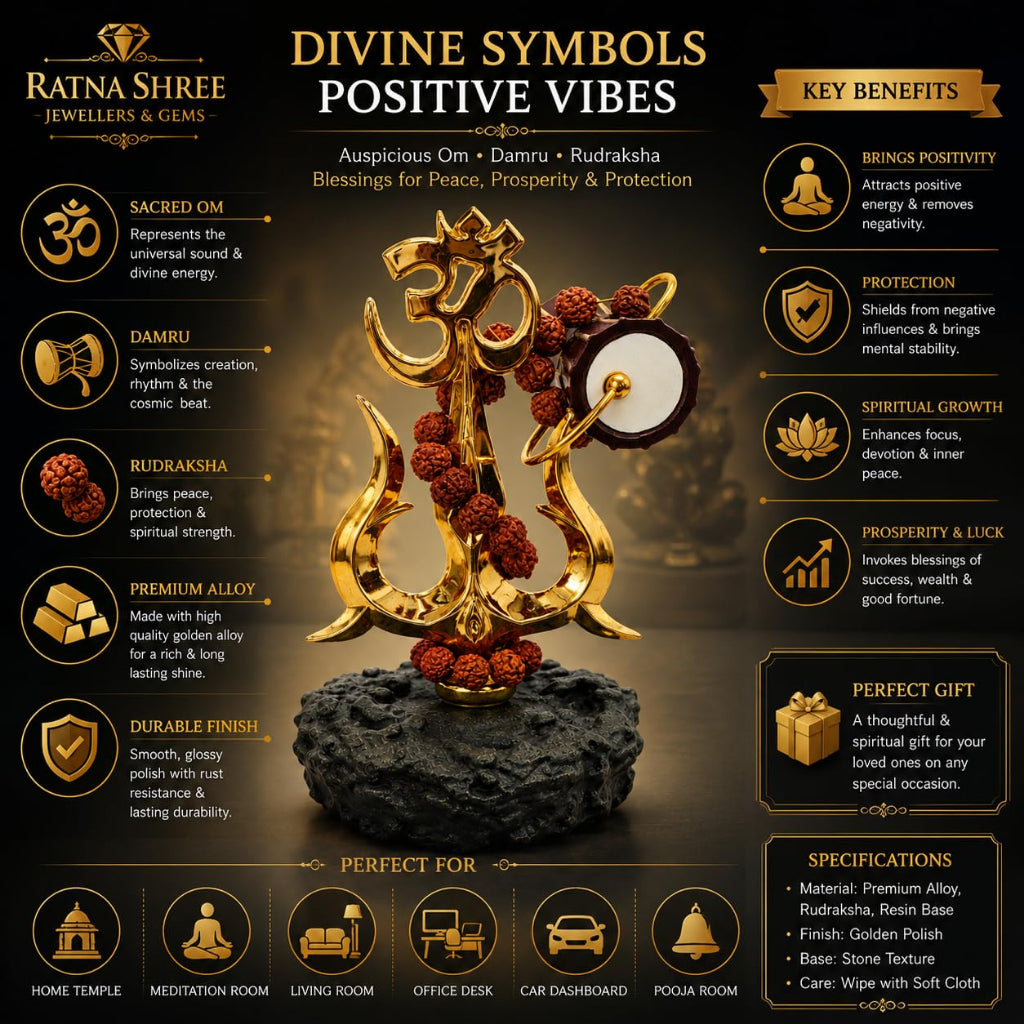 Gold-Plated Om Trishul with Damroo & Rudraksha Mala Shiv Damru Trishul