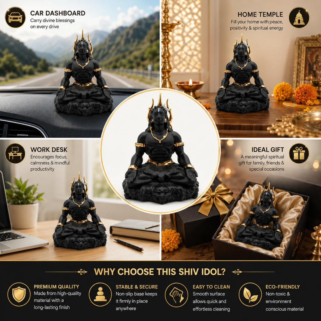 Shiv Murti for Home Temple Lord Shiva Idol (Mahadev) Black & Gold Finish