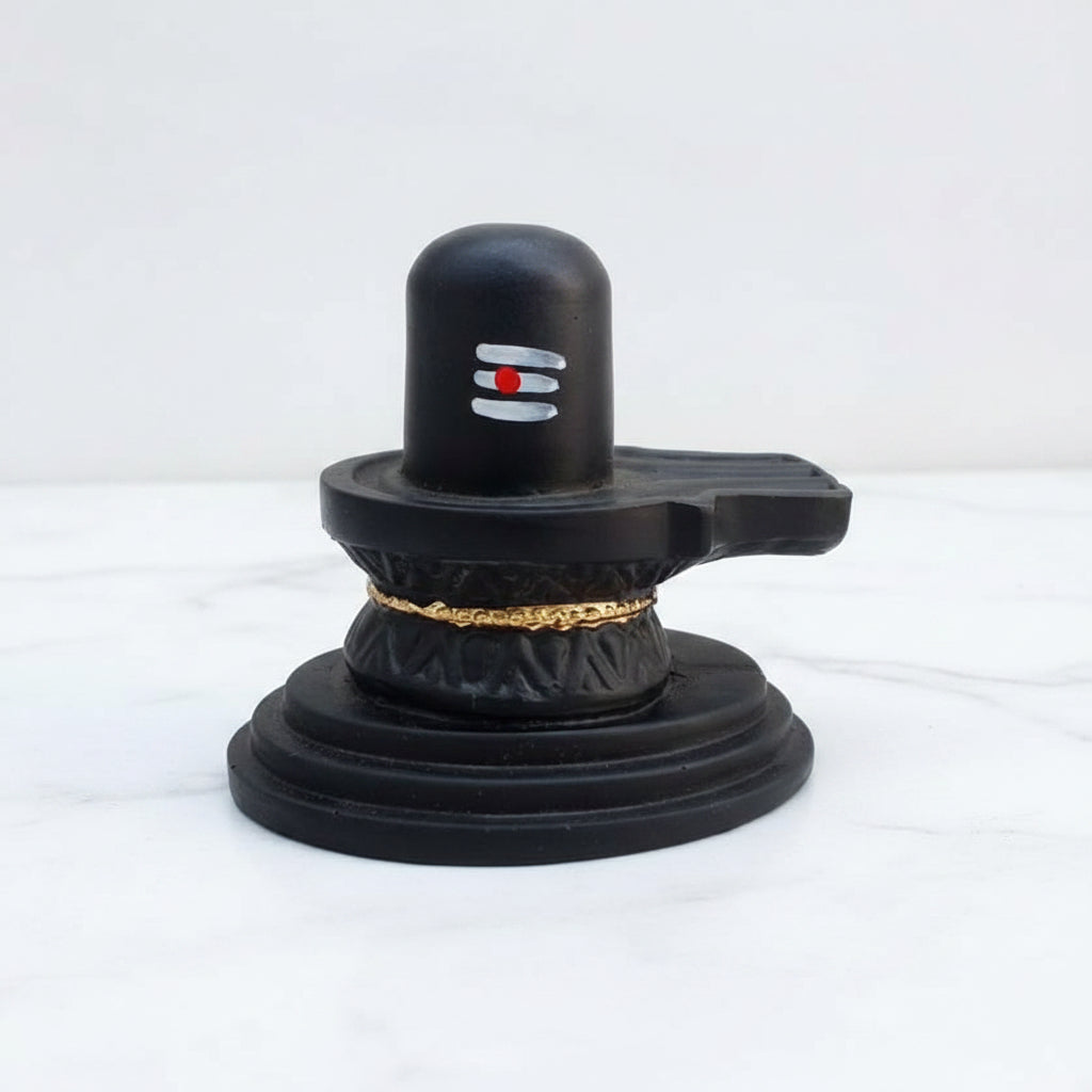 Shivling with Nandi Set Statue for Home puja Small (Matte Black)