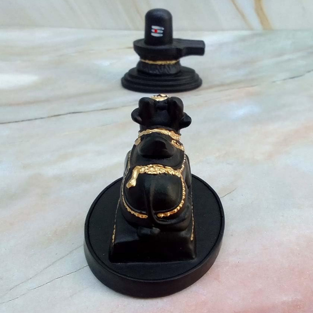 Shivling with Nandi Set Statue for Home puja Small (Matte Black)