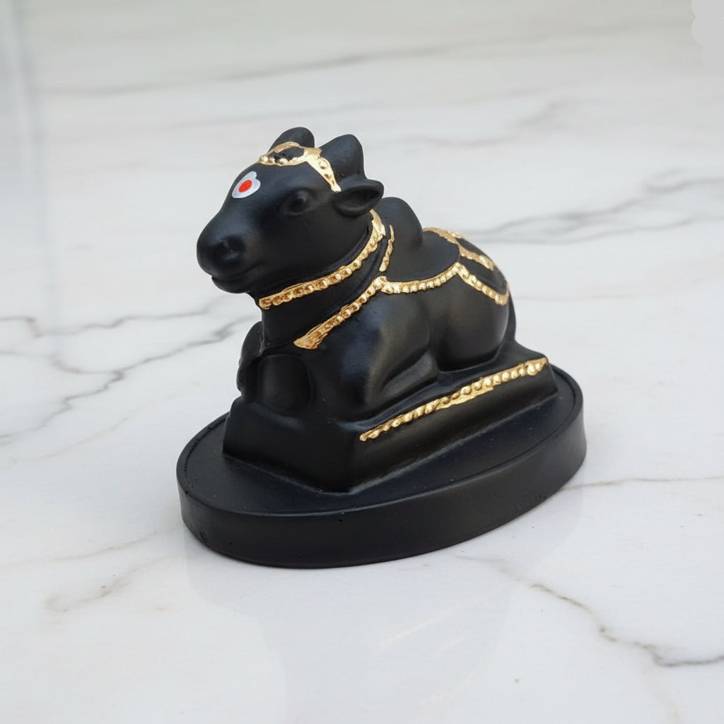 Shivling with Nandi Set Statue for Home puja Small (Matte Black)