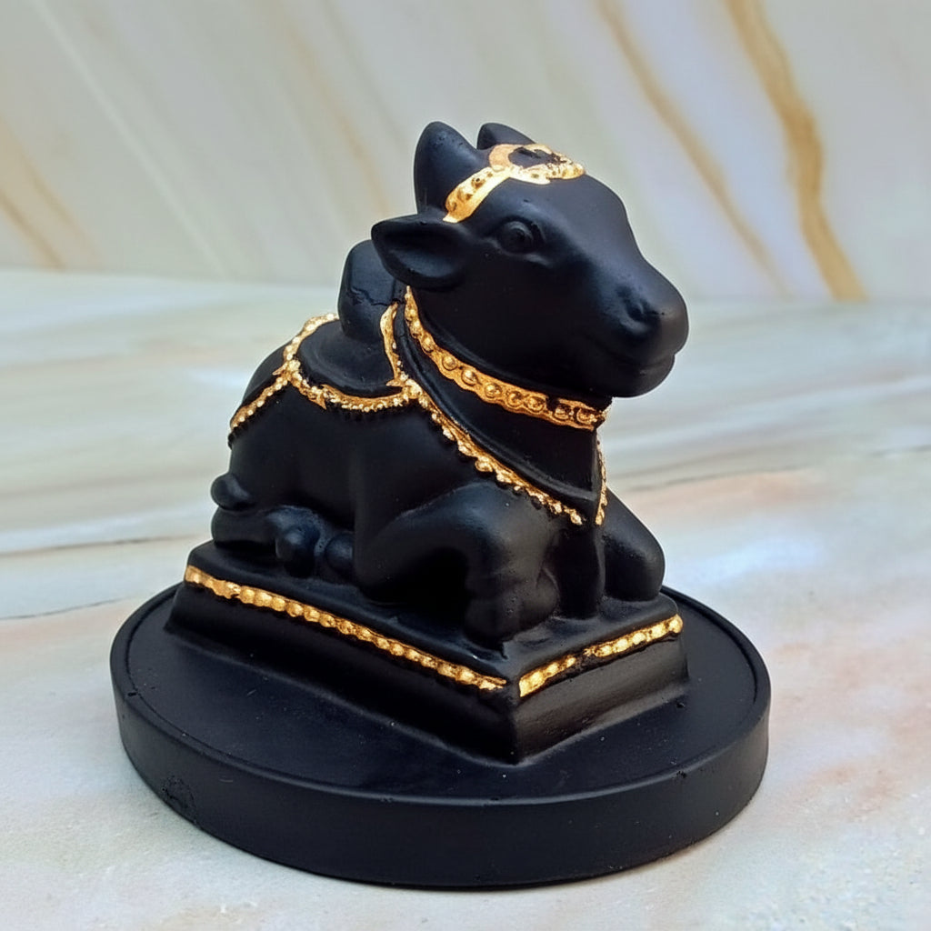 Shivling with Nandi Set Statue for Home puja Small (Matte Black)
