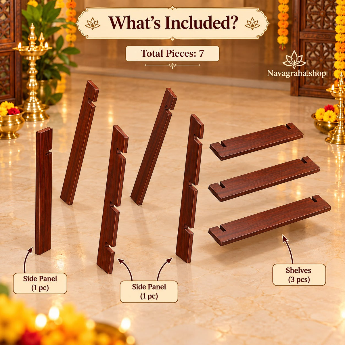 Wooden Multi-Utility Golu & Display Stand-Rose wood shade