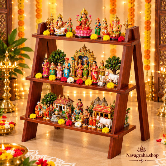 Wooden Multi-Utility Golu & Display Stand-Rose wood shade