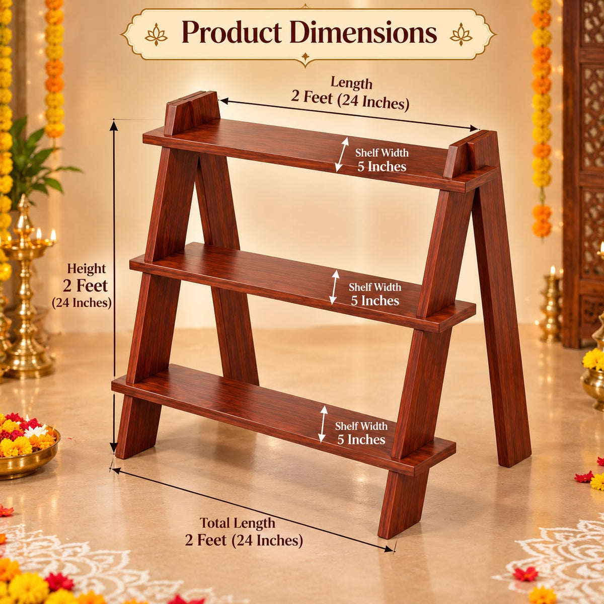 Wooden Multi-Utility Golu & Display Stand-Rose wood shade