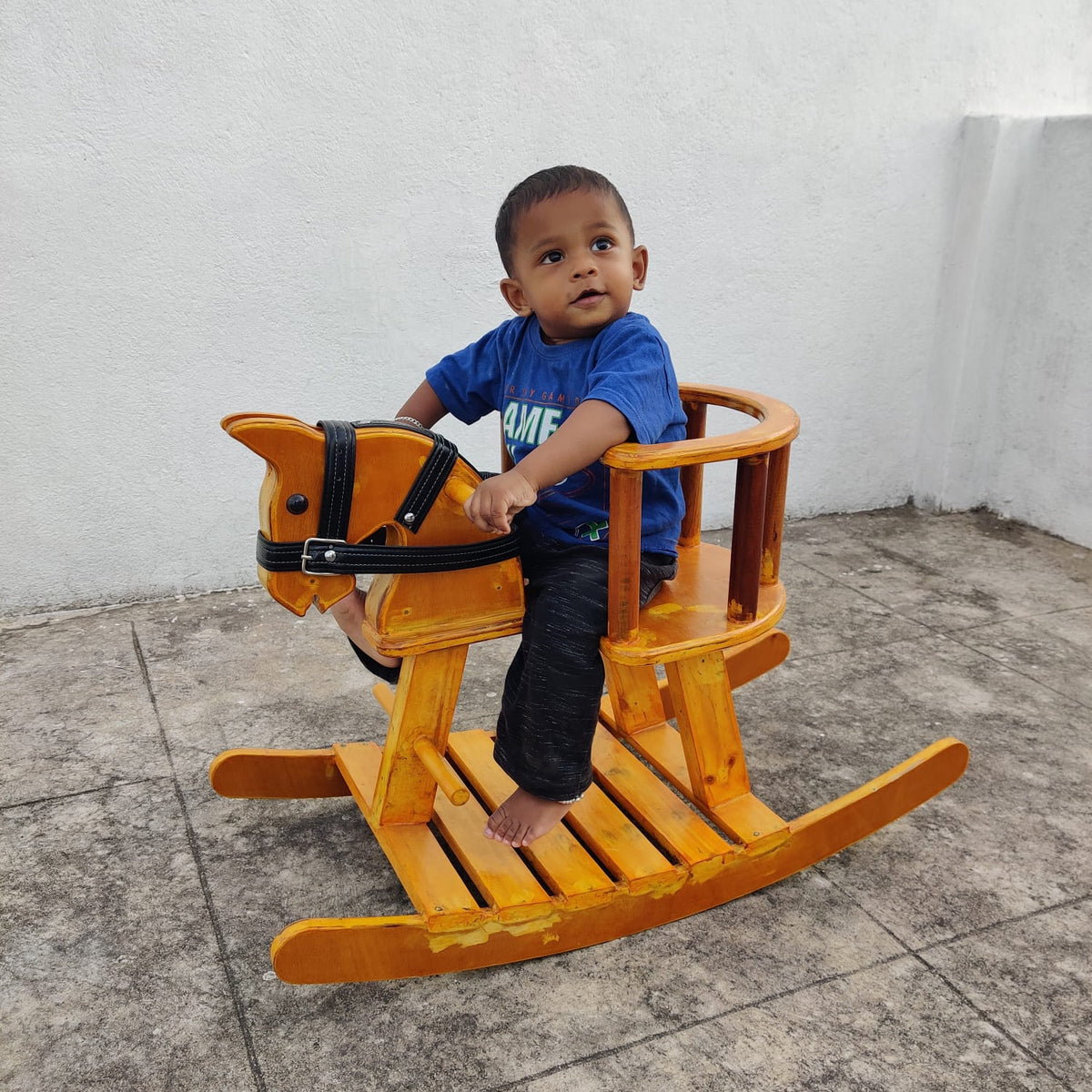 Wooden Rocking Horse With Side Support Baby Protection - Red Belt seat -Read Description