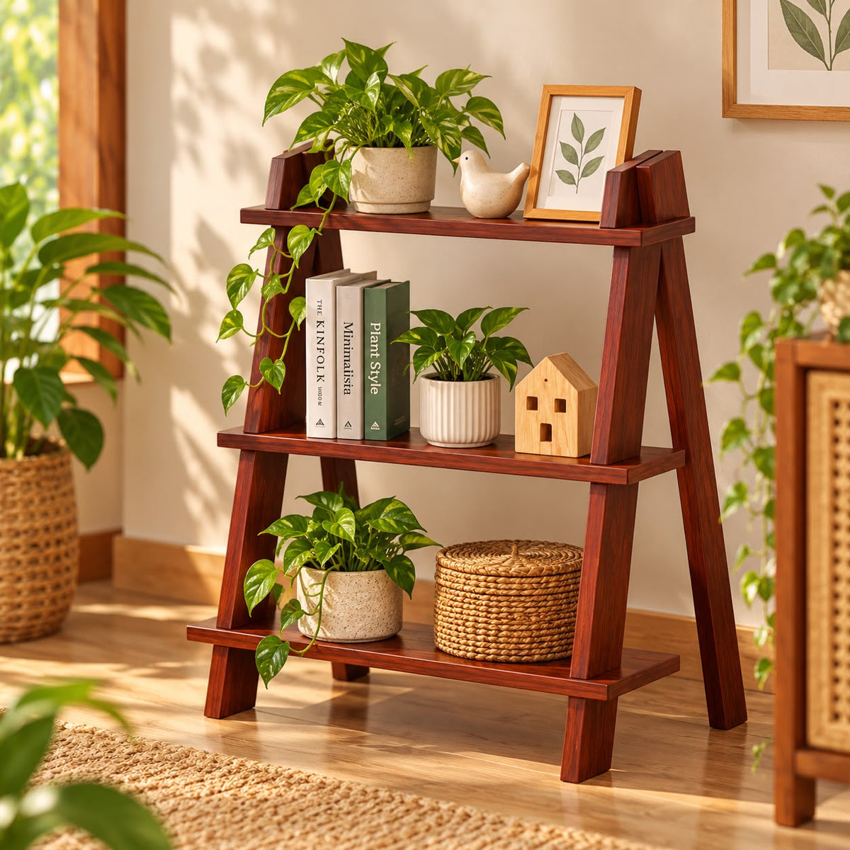 Wooden Multi-Utility Golu & Display Stand-Rose wood shade